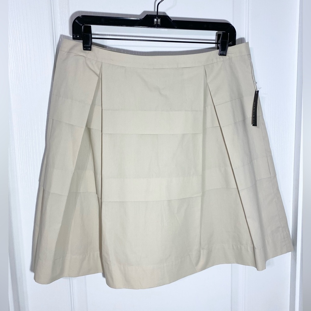 NWT Y2K Madison Pleated A-Line Cotton Knee Length Skirt Tan Size 10